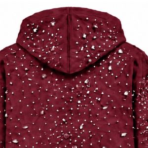 Sweat-shirt à capuche zippé bordeaux orné de perles, veste streetwear à manches longues avec poches avant - Product Image 4