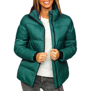 Women's <b>Burgundy</b> Quilted <b>Puffer</b> <b>Jacket</b> Stand Collar Full Sleeve Zipper Closure Winter <b>Jacket</b> Regular Length Solid Color - Product Image 5