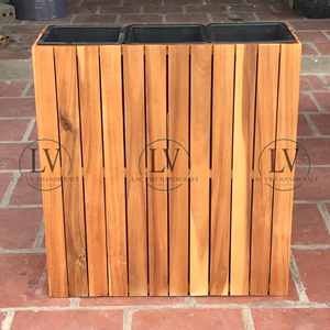 Pot de fleurs en bois d'acacia de qualité supérieure en gros avec doublure en plastique, jardinière décorative en bois massif naturel du Vietnam - Product Image 3