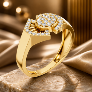 Luxury Yellow Gold Diamond Halo Statement <b>Ring</b> <b>for</b> <b>Men</b> & Women | Elegant Designer Cocktail Engagement Jewelry <b>Ring</b> - Product Image 1