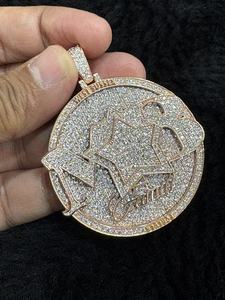 Pendentif étoile personnalisé serti de diamants, plaqué or, rond, avec diamants Moissanite, logo personnalisé, pour homme - Product Image 5