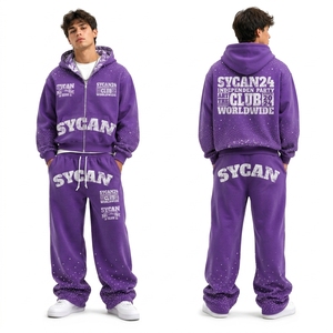 <b>Men's</b> Wide Leg Rhinestone Tracksuit Zip Up Hoodie Set Printed Cotton Streetwear Jogger Pants <b>Mens</b> High Quality Cotton <b>Sweat</b> <b>suit</b> - Product Image 1