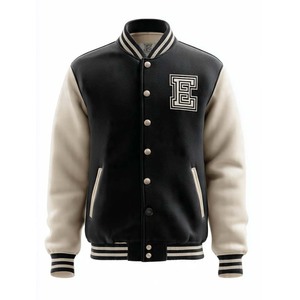 Veste universitaire pour homme, blanche et marine, en cuir PU, avec lettre B brodée sur le devant, col rabattu, coupe classique, style preppy d'automne, streetwear - Product Image 5