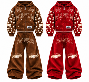 Custom Streetwear Tracksuit Set Men <b>Women</b> Oversized Hoodie <b>Jogger</b> Pants Skull Print <b>Fleece</b> Tracksuit Supplier Custom Brand Logos - Product Image 3