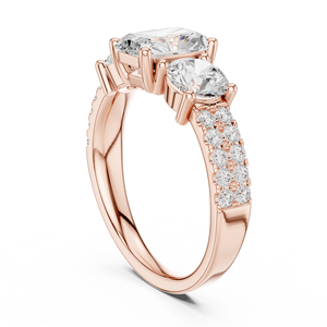 Anillo de compromiso de oro rosa con tres piedras de diamante cultivado en laboratorio con corte esmeralda, banda pavé y engaste solitario, joyería fina para mujer - Product Image 4