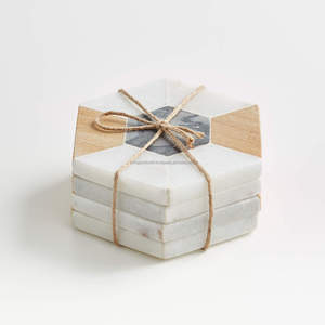 Modern Hexagonal Marble Mosaic Coasters | Premium Natural Stone Heat-Resistant Cup <b>Mat</b> Set for Coffee Table & Hotel <b>Bar</b> - Product Image 4