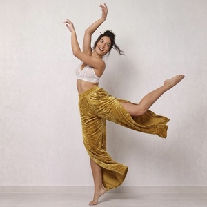 Nouveau pantalon de danse pour femme en velours noir, grande taille, coupe ample, longueur au sol, style sexy et club, avec cordon de serrage, idéal pour l'été - Product Image 5