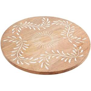 Juego de 4 platos base de madera de mango hechos a mano, platos de madera rústicos tallados con diseño de rayos de sol para decoración de bodas, vajilla ecológica. - Product Image 2