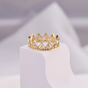 Lab Grown Diamond <b>Crown</b> <b>Ring</b> Yellow Gold Tiara Stackable Diamond Band Fine Jewelry for Women - Product Image 2