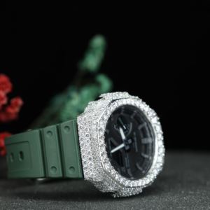 Montre Hip Hop VVS Moissanite Iced Out, Montre Diamantée Bust Down, Mouvement Quartz, Bracelet Vert Luxe, Vente en Gros - Product Image 3