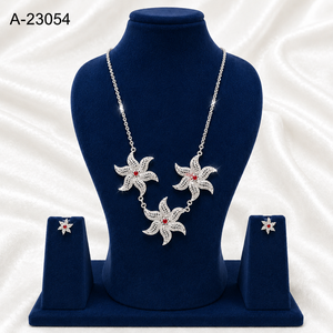 Gold Plated Alloy Flower Necklace and Earring Set with Red Zircon Stones for Women Party Jewelry A-23053 - Product Image 2