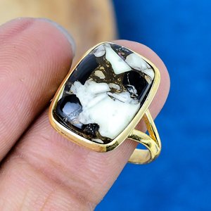 Natural Black Spiny Copper <b>Turquoise</b> Octogen shape Cut Gemstone 18k Gold Plated Bezel Handmade Cocktail <b>Ring</b> For Women - Product Image 2
