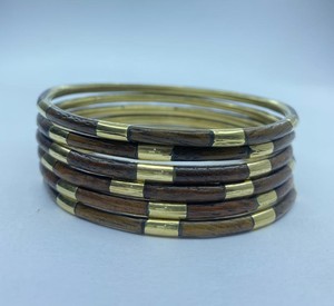 Luxury Wooden <b>Bangles</b> with Rectangular Brass Metal Inlay Blocks Bohemian Style Stackable Collection Resin Crafts - Product Image 5