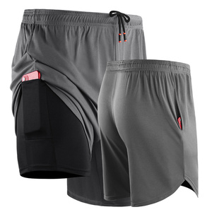 <b>Men's</b> <b>Red</b> Sporty <b>Shorts</b> with Mid Waist Drawstring Closure Side Pockets Polyester Material Quick Dry Compression Liner 2 1 Design - Product Image 4