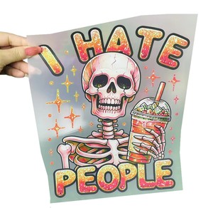 Vintage Rich Skeleton Hand Iron On DTF Transfer Durable Heat Press Sticker For Streetwear Hoodies Jackets Garment Decoration