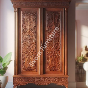 \Luxury Handcrafted Solid Wood 2 Door <b>Wardrobe</b> Ornate Botanical Carving Premium Finish Armoire - Product Image 3