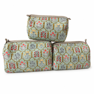 Luxury Mint Botanical 3 Piece Makeup Pouch Set Quilted Cotton Cosmetic Bags for Women Travel Vanity <b>Toiletry</b> <b>Storage</b> Organizer - Product Image 6
