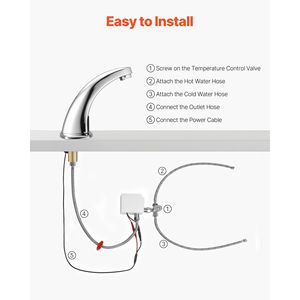 Rubinetto Automatico per Lavabo con Sensore di Movimento, Senza Contatto, Acqua Calda/Fredda, a Batteria, con Rubinetti e Copertura - Product Image 5