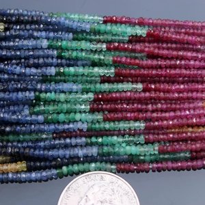 Multi Precious Faceted Rondelle Beads Ruby Emerald Sapphire <b>Rainbow</b> Gemstone Strand Wholesale Bulk - Product Image 2