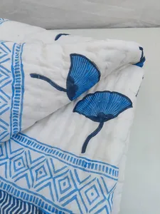 Indian Hand Block Print Reversible Razai Quilt Kantha Winter Bedding <b>Set</b> Handmade Cotton Quilted <b>Comforter</b> Decorative Razai - Product Image 6