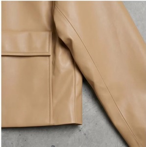 New Winter Knitted Zip-Up Leather <b>Jacket</b> Women's Regular <b>Straight</b> Coat with Turn-Down Collar Cotton Filled for Daily Wear - Product Image 6