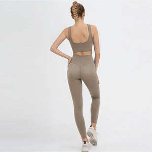 Conjunto de Yoga de Color Sólido a la Moda para Mujer, Ropa Deportiva para Gimnasio, Conjuntos Deportivos de Yoga de Cintura Alta para Adultos - Product Image 3