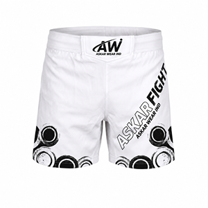 กางเกง MMA ชาย ทรงปกติ แห้งเร็ว พิมพ์ลายแบบ Sublimation สำหรับกีฬาต่อสู้ผสม สีขาวลายเทา - Product Image 2
