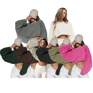 Sudadera con capucha y hombros caídos para mujer, talla grande, con estampado de serigrafía, color liso, diseño ODM/OEM, tejido de punto, con efecto ácido. - Product Image 4