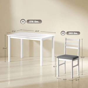 Ensemble de table de cuisine blanche de style farmhouse 5 pièces pour 4 personnes avec chaises rembourrées et pieds en bois de caoutchouc, petit ensemble de salle à manger - Product Image 3