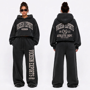 Vocksin Exports Ensemble de survêtement pour femme noir délavé à l'acide, avec sweat à capuche long et pantalon de survêtement oversize à jambes larges, style streetwear vintage 100% - Product Image 2