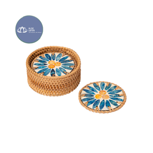SUPER VENTAS Posavasos de Cerámica y Ratán Natural Sostenible con Diseño Floral, Venta al Por Mayor - Product Image 1