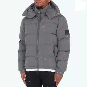 Chaqueta de Invierno Acolchada para Hombre, con Logotipo, Capucha Desmontable, de Nailon, Estilo Parka, Color Gris - Product Image 1