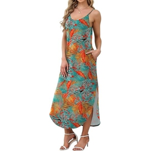 Robe longue décontractée pour femme, bretelles spaghetti, tenue de plage hawaïenne pour les vacances d'été 2026 - Product Image 1