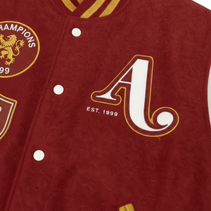 Men's <b>Red</b> Varsity Jacket With Embroidered Letter A And Patch Designs Turn-down Collar Preppy Style Autumn Wear - Product Image 6