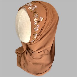 Embroidered Floral Hijab <b>Scarf</b> Handmade Women's Headwear <b>Purple</b> Silk Material Stretchable Embroidery Crafts Cross-stitching - Product Image 2