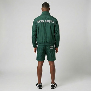 ชุดวอร์มผู้ชายผ้าไนลอนกันลมพิมพ์โลโก้ได้ 2 ชิ้น สีเขียว เสื้อแจ็คเก็ตและกางเกงขาสั้น ชุดกีฬา - Product Image 4