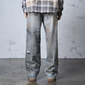 Jean en denim décontracté 100 % coton pour homme, coupe droite ample avec délavage enzymatique intensif, idéal pour l'hiver - Product Image 2
