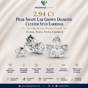 Élégantes boucles d'oreilles clous florales en or blanc 14 carats avec diamant de laboratoire taille poire de 2,94 carats - Product Image 1