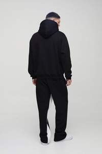 Survêtement Homme Bicolore Noir et Blanc en Molleton de Coton Épais, Décontracté, Zippé Intégral, Deux Pièces (Haut à Capuche et Pantalon Droit), Fourniture OEM - Product Image 3