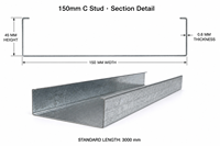 Profilé en acier galvanisé durable de 150 mm, profil C JK STUD 150, anti-corrosion, design industriel, cloison sèche, mur, plafond