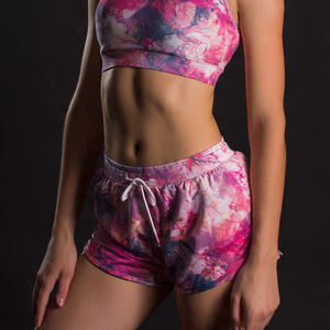 Shorts de yoga 100 % polyester respirant à séchage rapide pour femme, taille haute élastique, imprimé, pour l'entraînement et le streetwear - Product Image 4