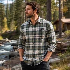 Men's Plus Size Woven Flannel Plaid Shirt Regular Fit Casual Full Sleeve <b>Button</b> Collar 100% Cotton Heat-Transfer Printed Winter - Product Image 3
