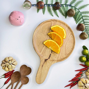 Tabla Redonda de Madera de Caucho Natural Ecológica para Pizza, Paleta Rústica de Madera para Servir, Utensilio de Cocina para Catering, Pan, Queso, Frutas - Product Image 5