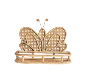 Étagère murale en rotin papillon mignonne pour chambre d'enfant, étagère flottante en cannage, rangement pour jouets, présentoir mural - Product Image 1