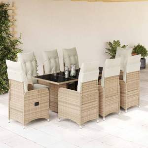 Conjunto de Bistro para Patio de 9 Piezas en Poliratán Beige con Cojines, Conjuntos de Jardín - Product Image 1