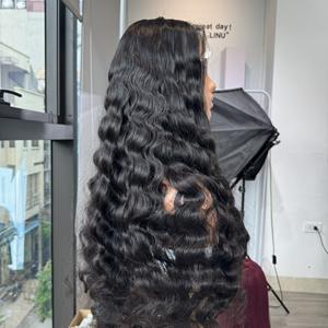 Precio al por mayor 100% Peluca de encaje humano vietnamita virgen cruda trama profunda ondulado Color Natural Super doble extensiones de cabello dibujado - Product Image 1