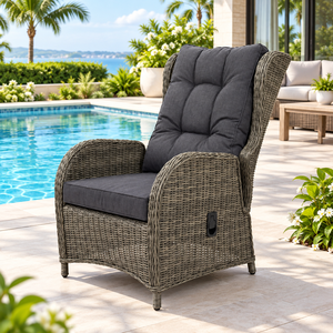 Modern Outdoor Rattan <b>Recliner</b> <b>Garden</b> <b>Chair</b> Cushioned Foam Seat Manual Operation Wicker Design UV Printed Farmhouse Apartment - Product Image 2