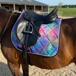 Equestrian Saddle Pad with Horse Ear <b>Bonnet</b> Set Soft Fabric Quilted Riding Pad Sweat Absorbing Anti Fly Hood Custom Design - Product Image 5