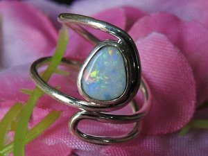 Australian Opal <b>Ring</b> <b>Adjustable</b>-925 Sterling <b>Silver</b>-October Birthstone-Opal Doublets-Handmade Jewelry-Gift For Her-MS - Product Image 6