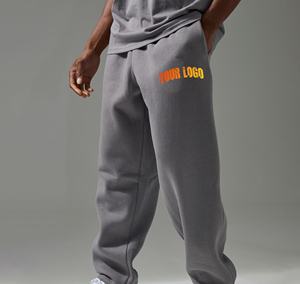 Pantalon de survêtement gris en molleton pour homme, taille élastique, coupe décontractée, logo imprimé sur la jambe droite, idéal pour l'automne - Product Image 1